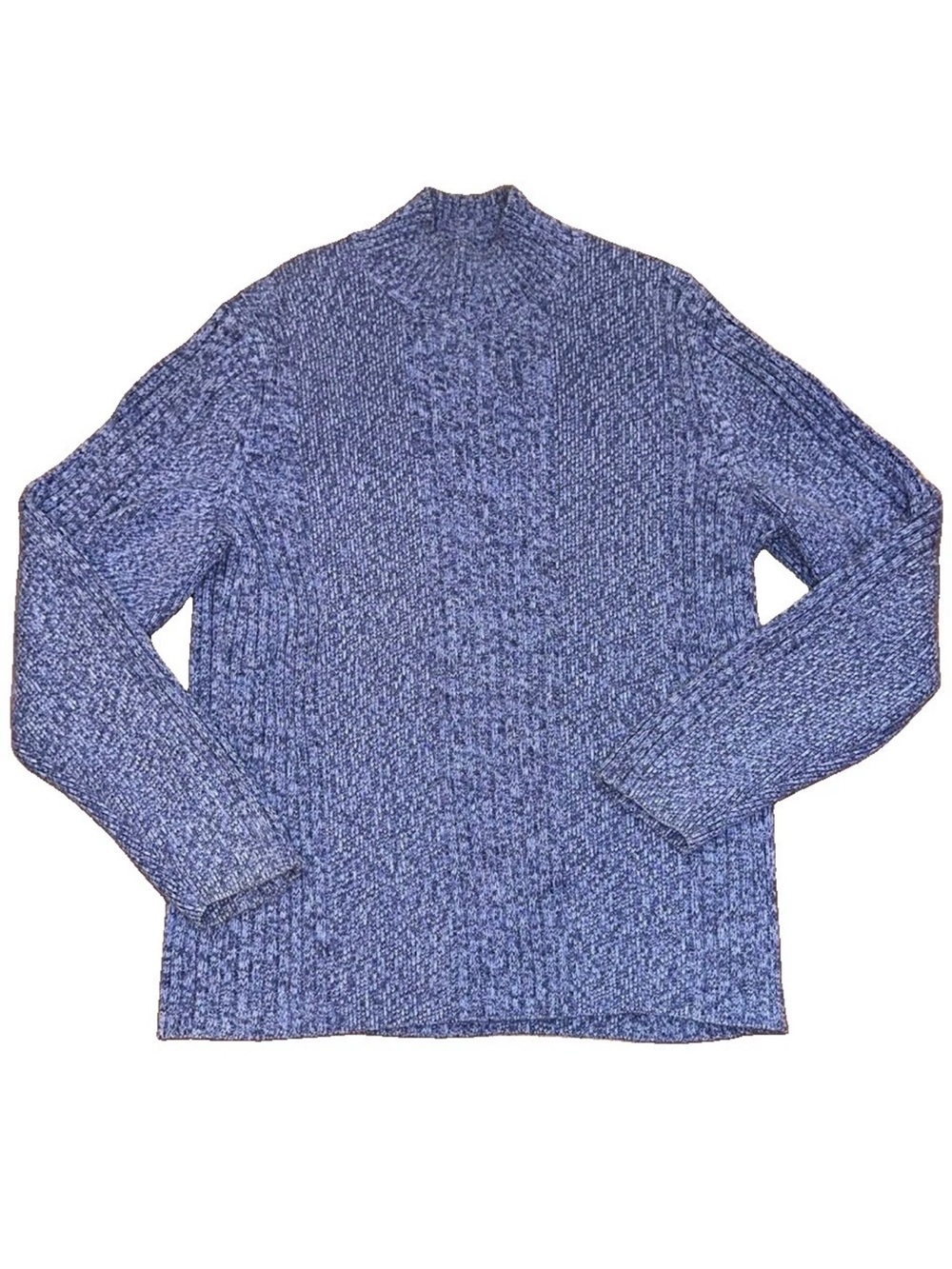 Express Women’s Blue White Marled Shaker Knit Mock Neck Sweater Size XL Cotton